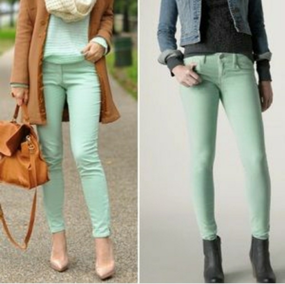 J Crew Toothpick Mint Corduroy Skinny Jeans